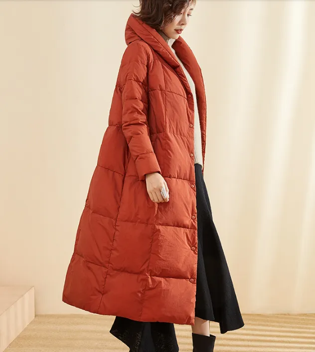 A-Line Long Winter Puffer Coat Duck Down Jacket Large Collar Women Warm Jacket 56603