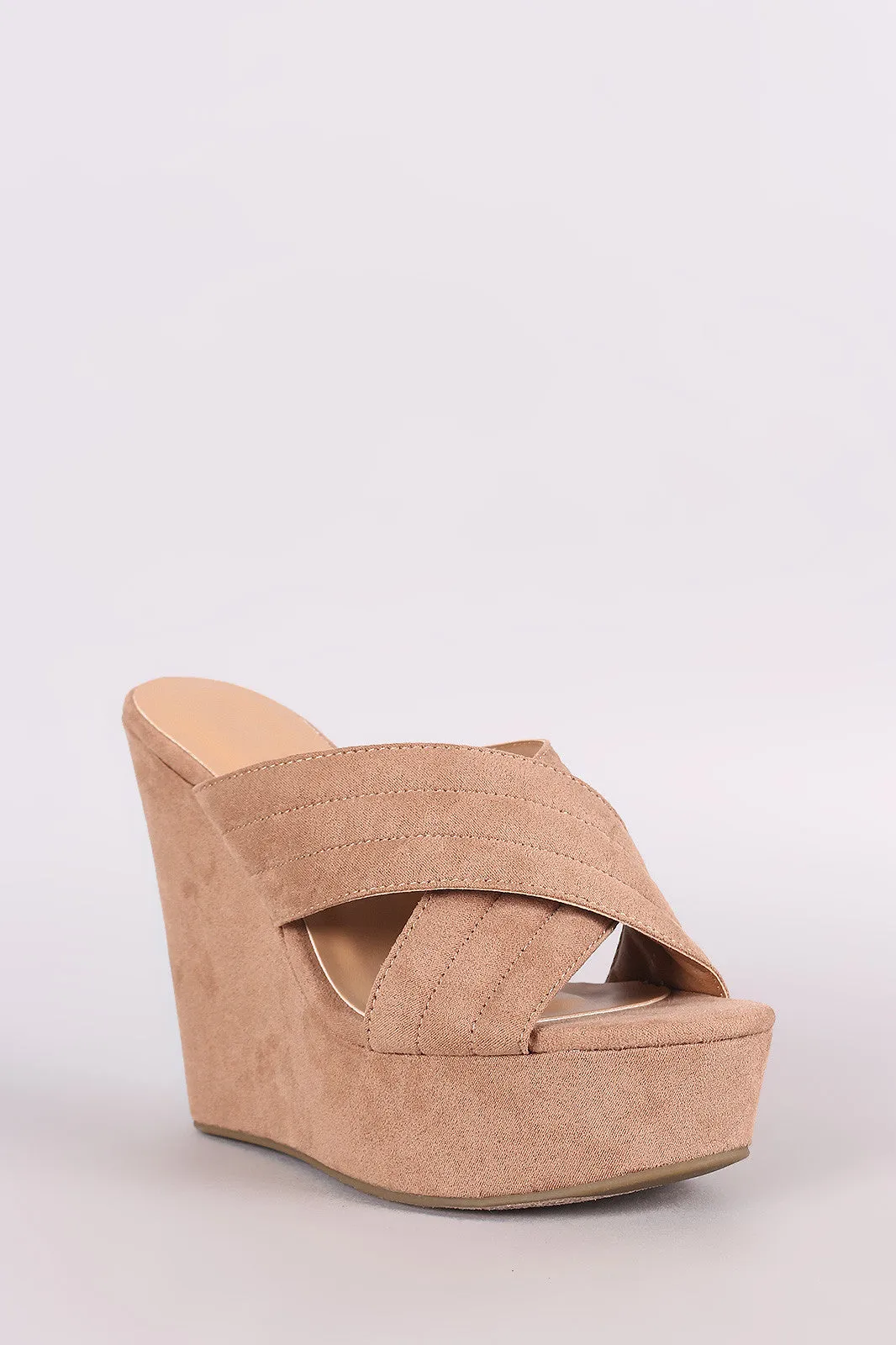 Bamboo Crisscross Quilted Suede Platform Wedge