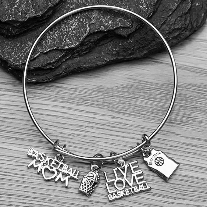 Basketball Mom Charm Bangle Bracelet