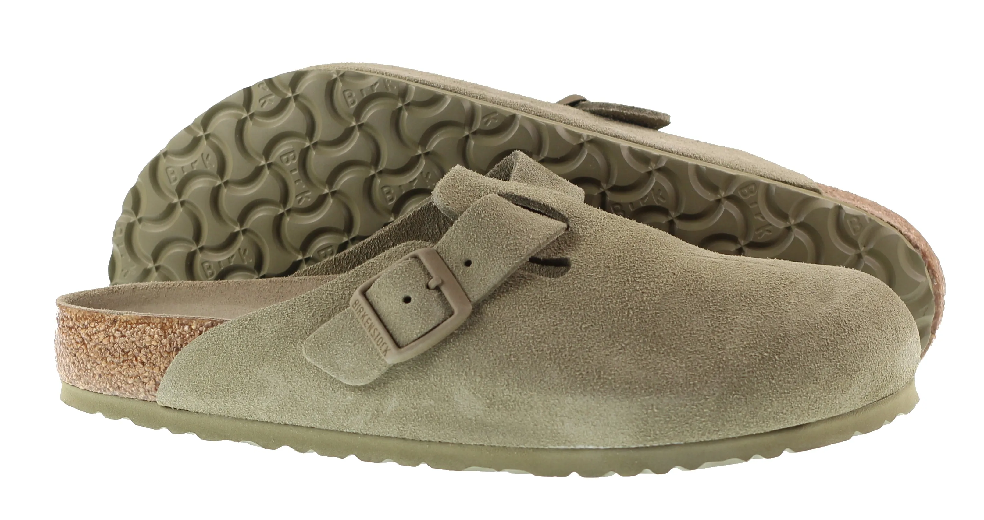 Birkenstock Womens Boston Soft Foot Bed Suede Faded Khaki