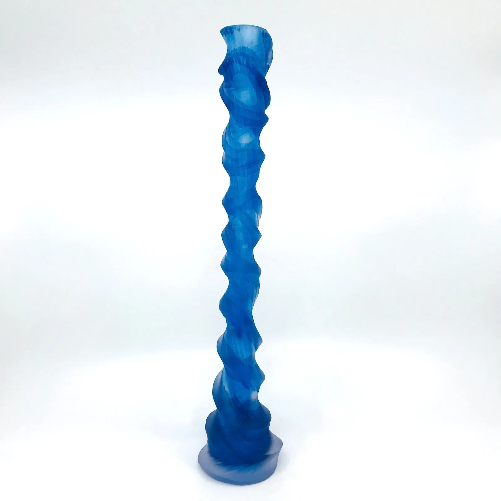 Blown and Carved Glass Candlestick in Aqua Blue by Brad Copping