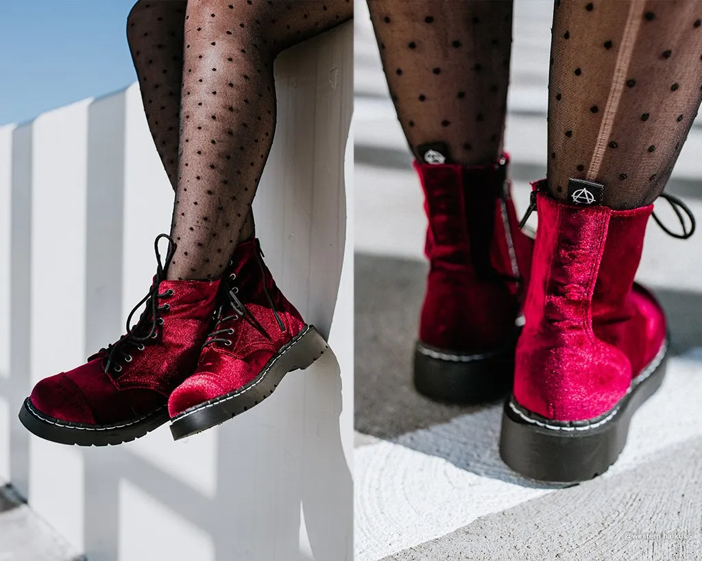 Burgundy Velvet Anarchic Boot