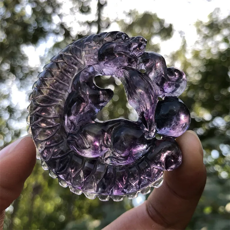 Carved Fluorite Fox & Dragon Ornaments