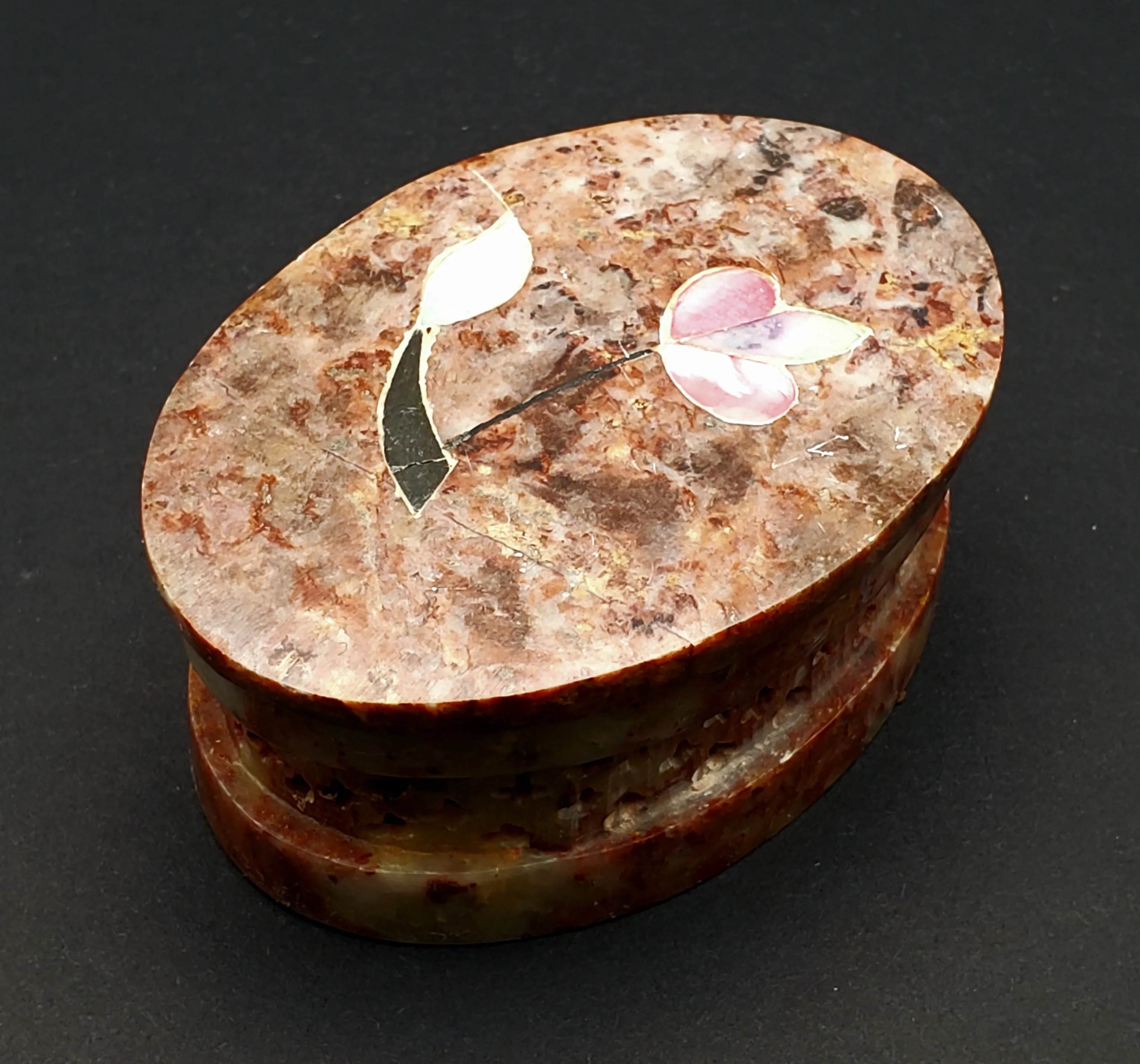 Carved Soapstone Inlaid Mother-of-Pearl Trinket Box