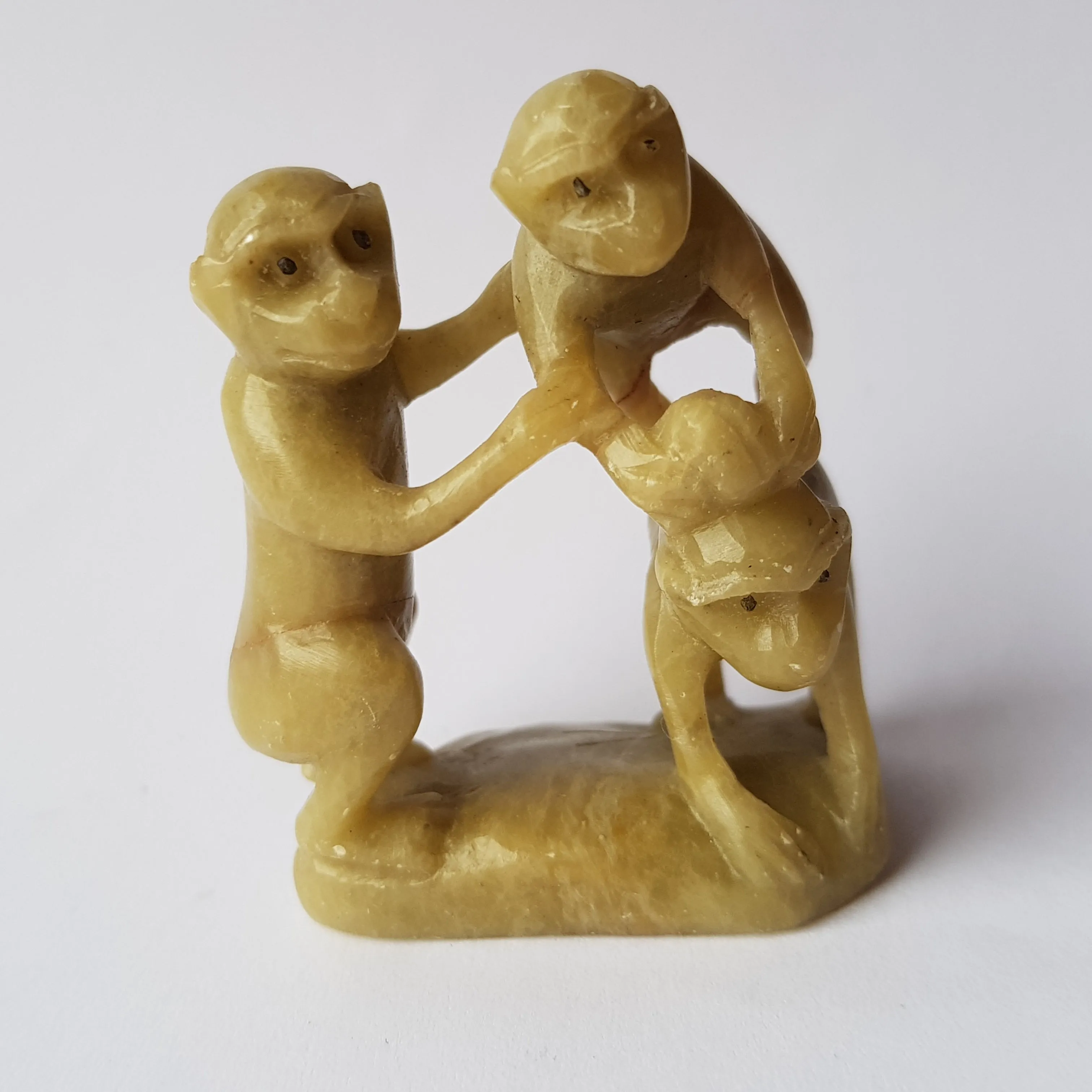 Chinese One Piece Hand Carved Soapstone Figure Of A Group of Monkeys Vintage Circa 1930's