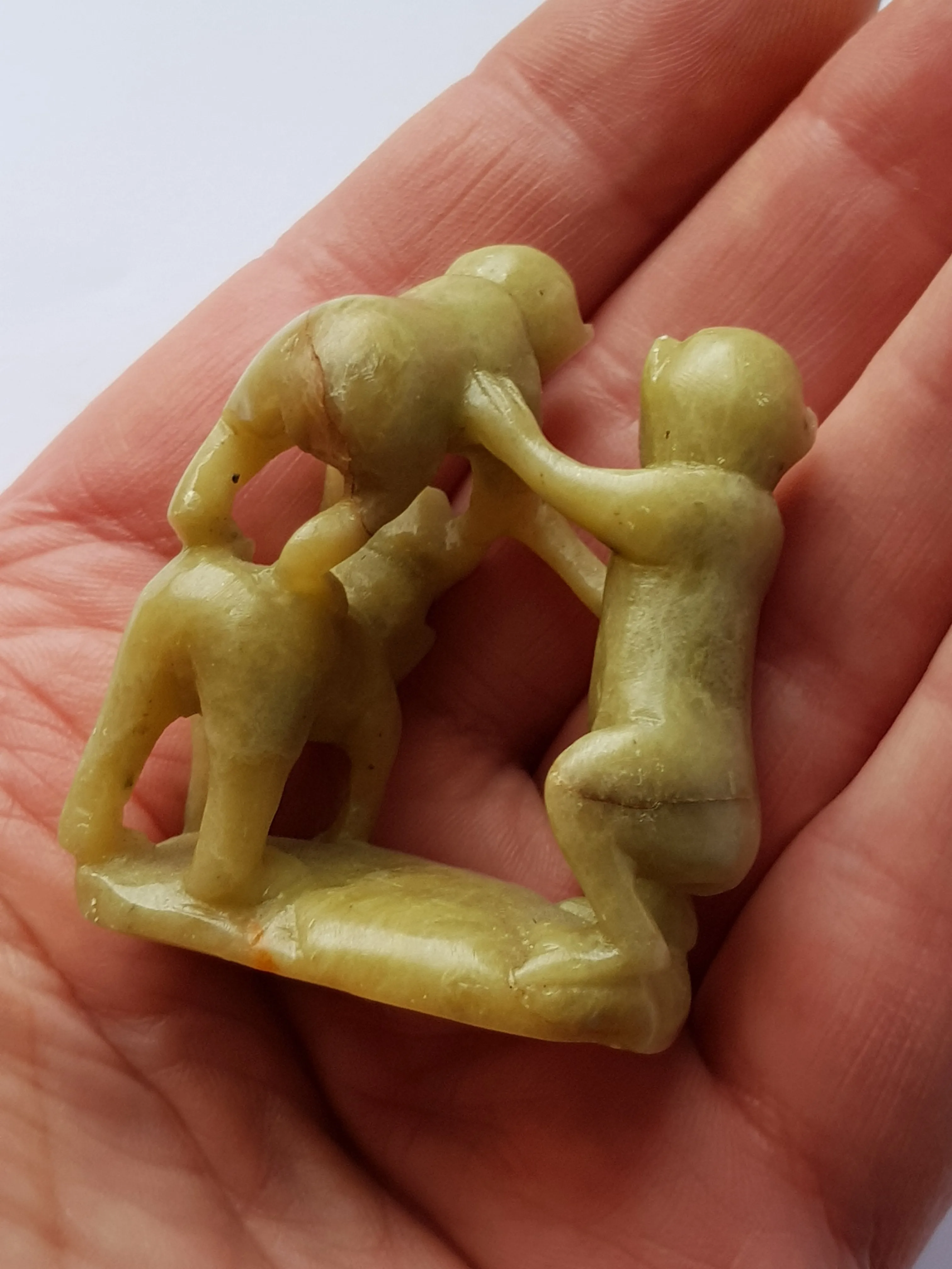 Chinese One Piece Hand Carved Soapstone Figure Of A Group of Monkeys Vintage Circa 1930's