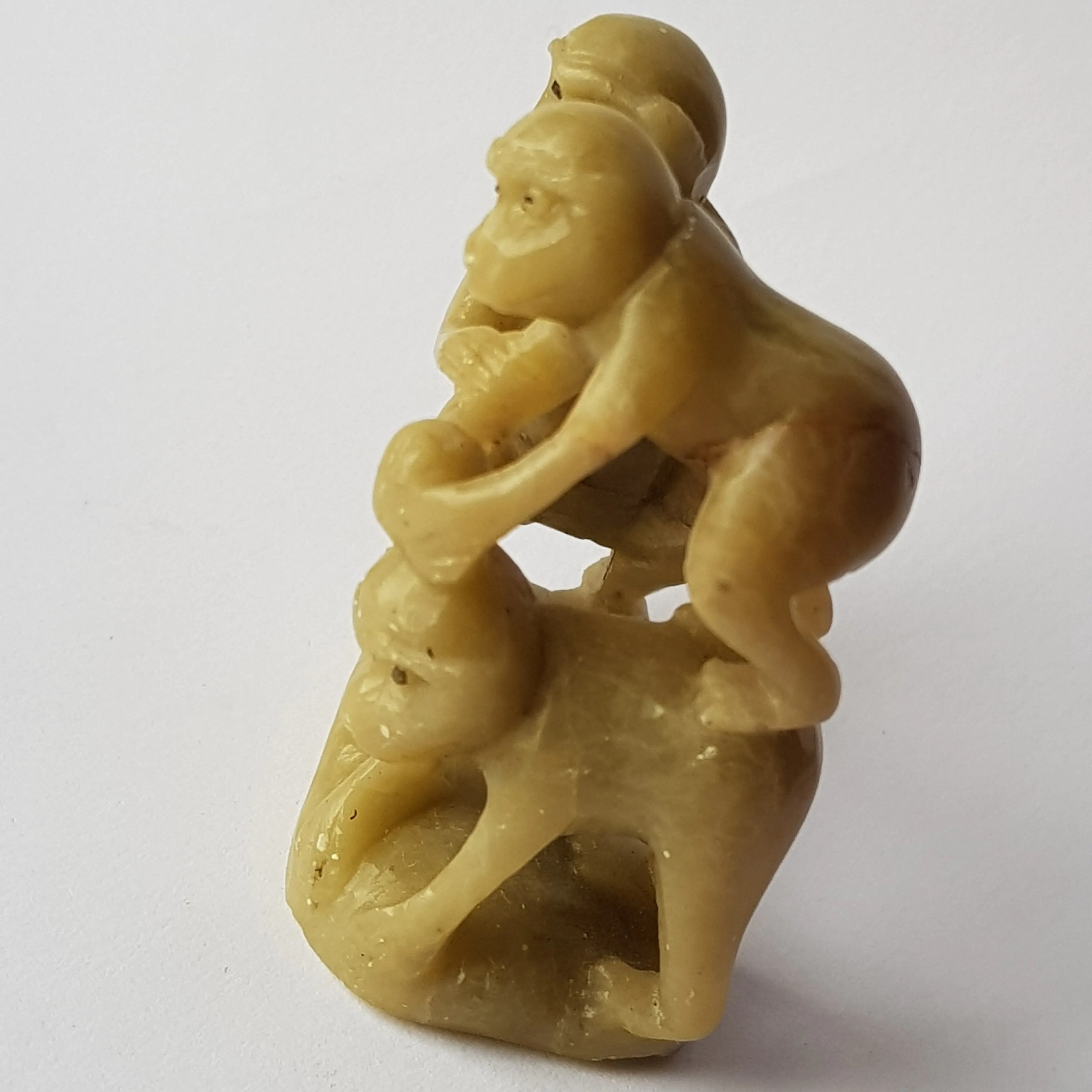 Chinese One Piece Hand Carved Soapstone Figure Of A Group of Monkeys Vintage Circa 1930's