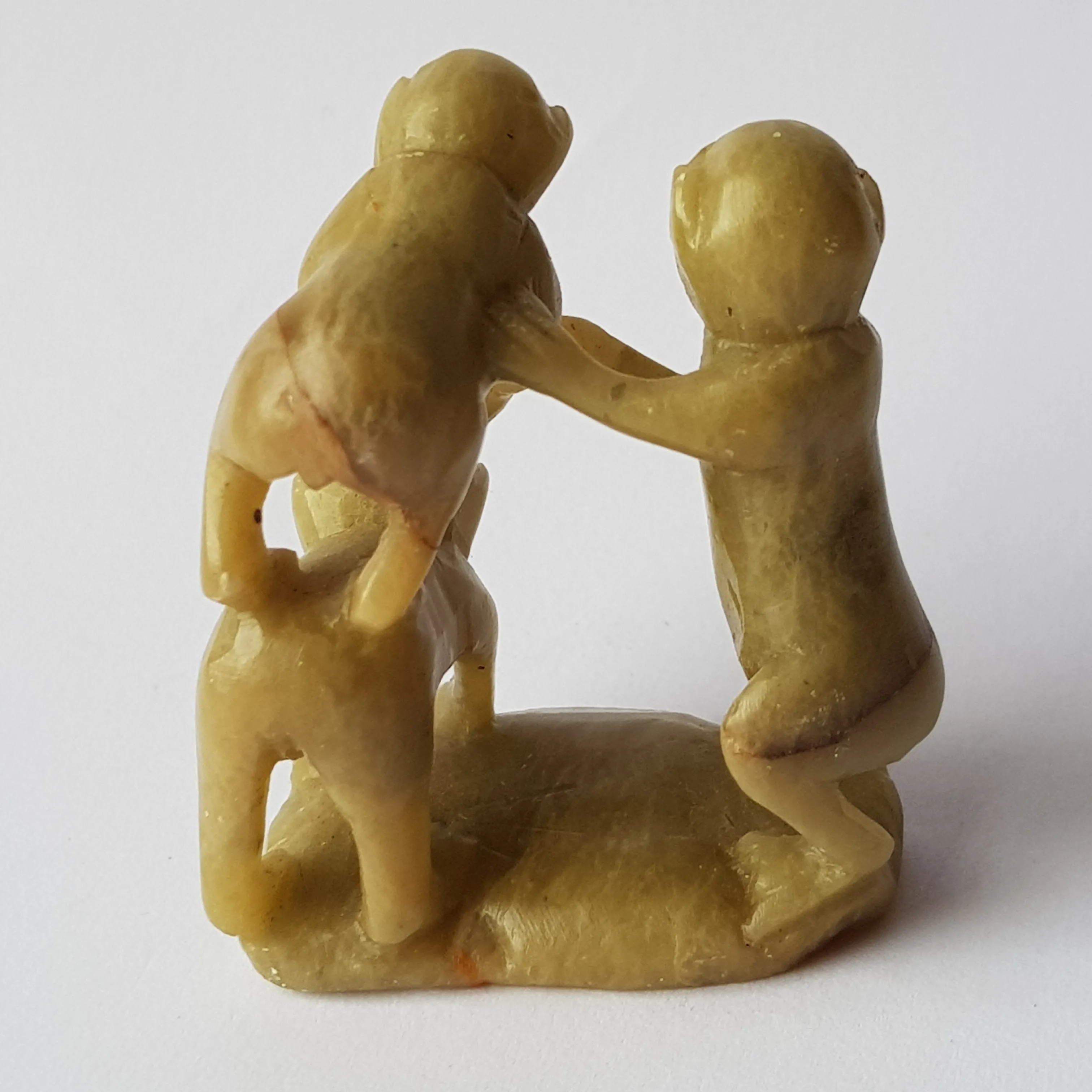 Chinese One Piece Hand Carved Soapstone Figure Of A Group of Monkeys Vintage Circa 1930's