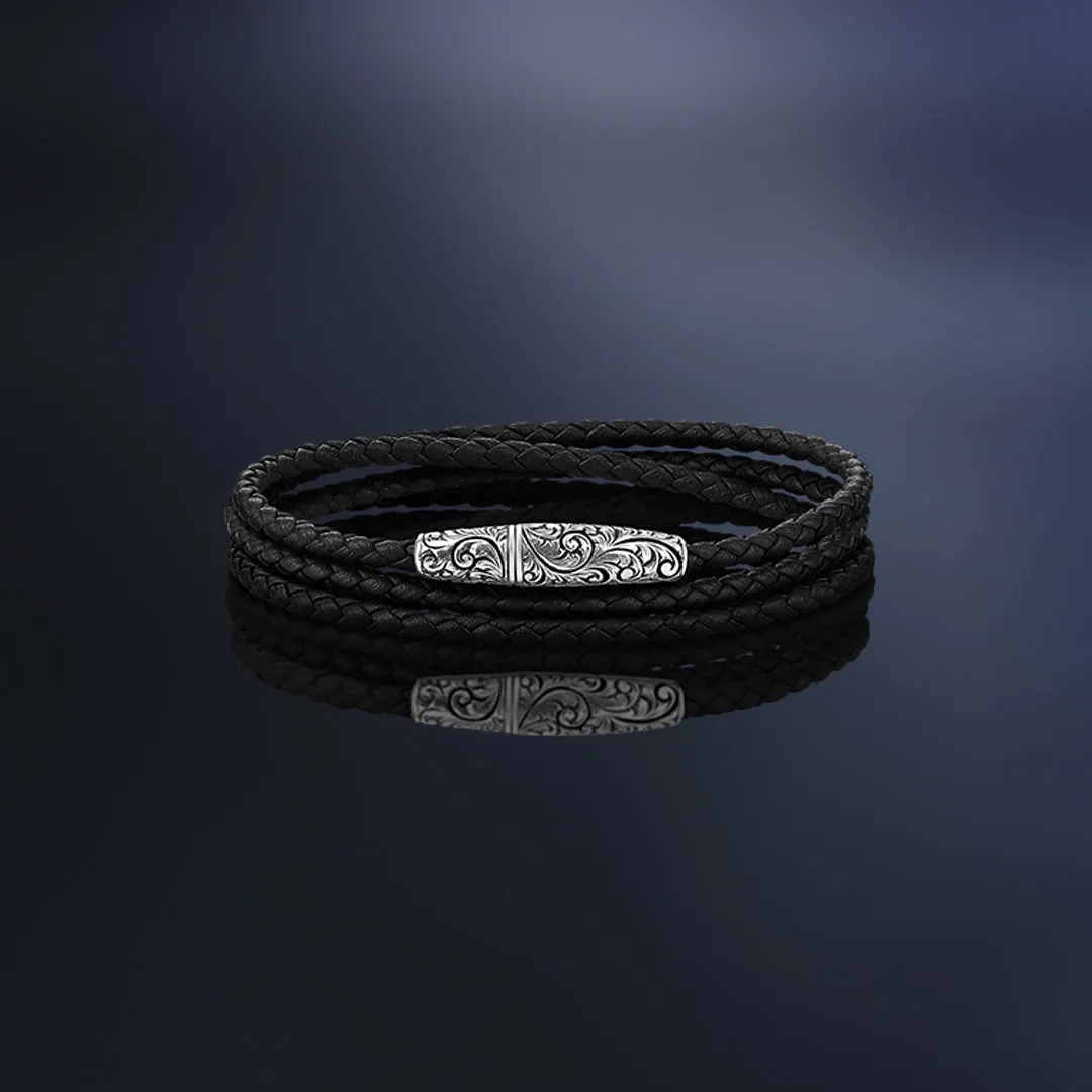 Classic Wrap Leather Bracelet - Solid White Gold