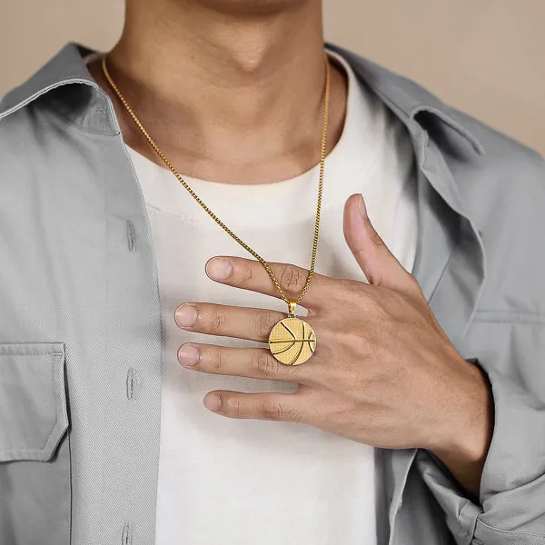 Classy Men Gold Basketball Pendant Necklace