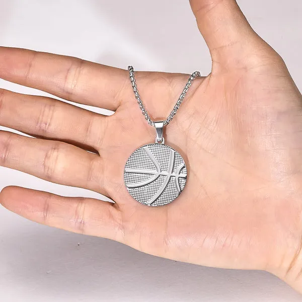 Classy Men Silver Basketball Pendant Necklace