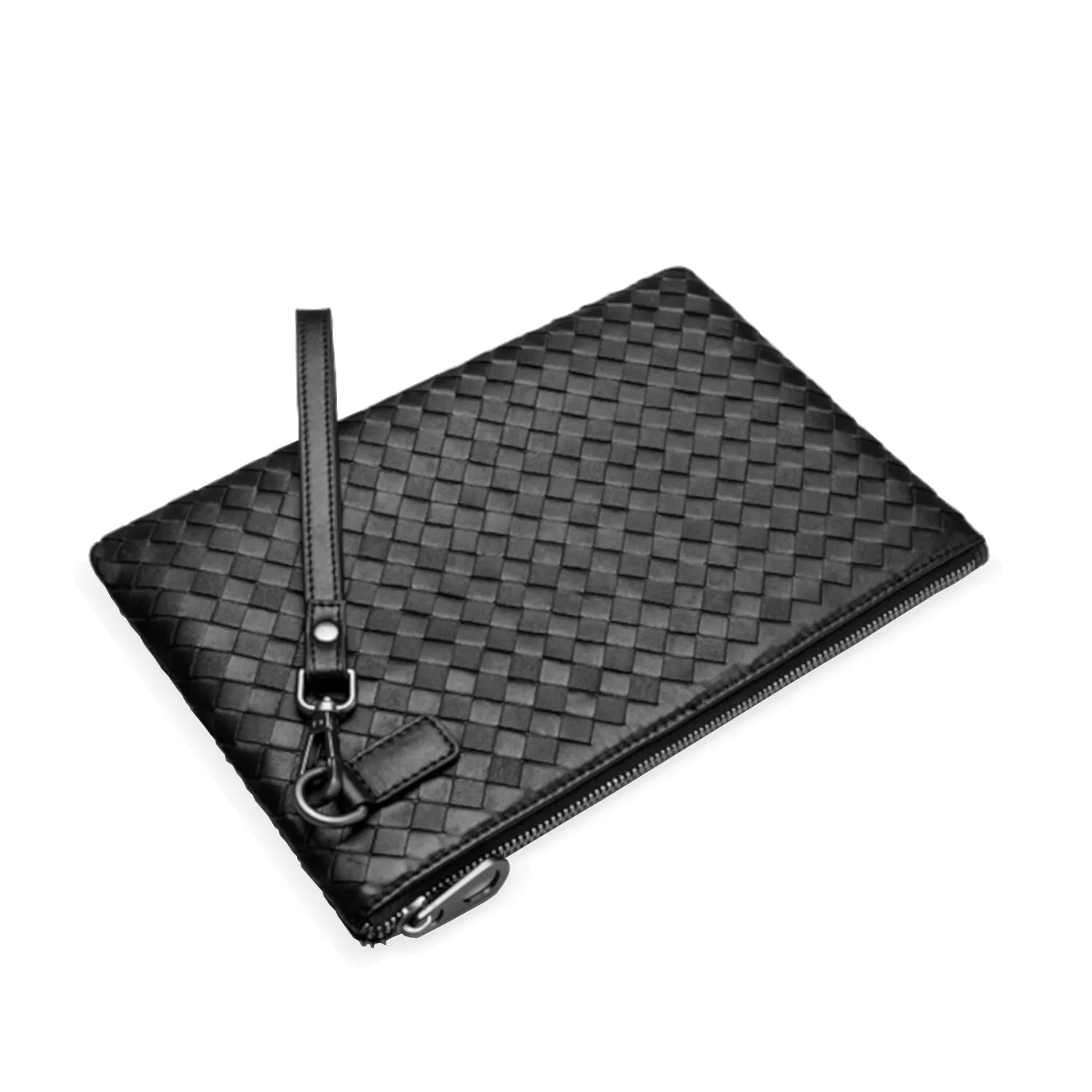 Clutch Bag Black Woven Sheepskin Leather Case - Fenris