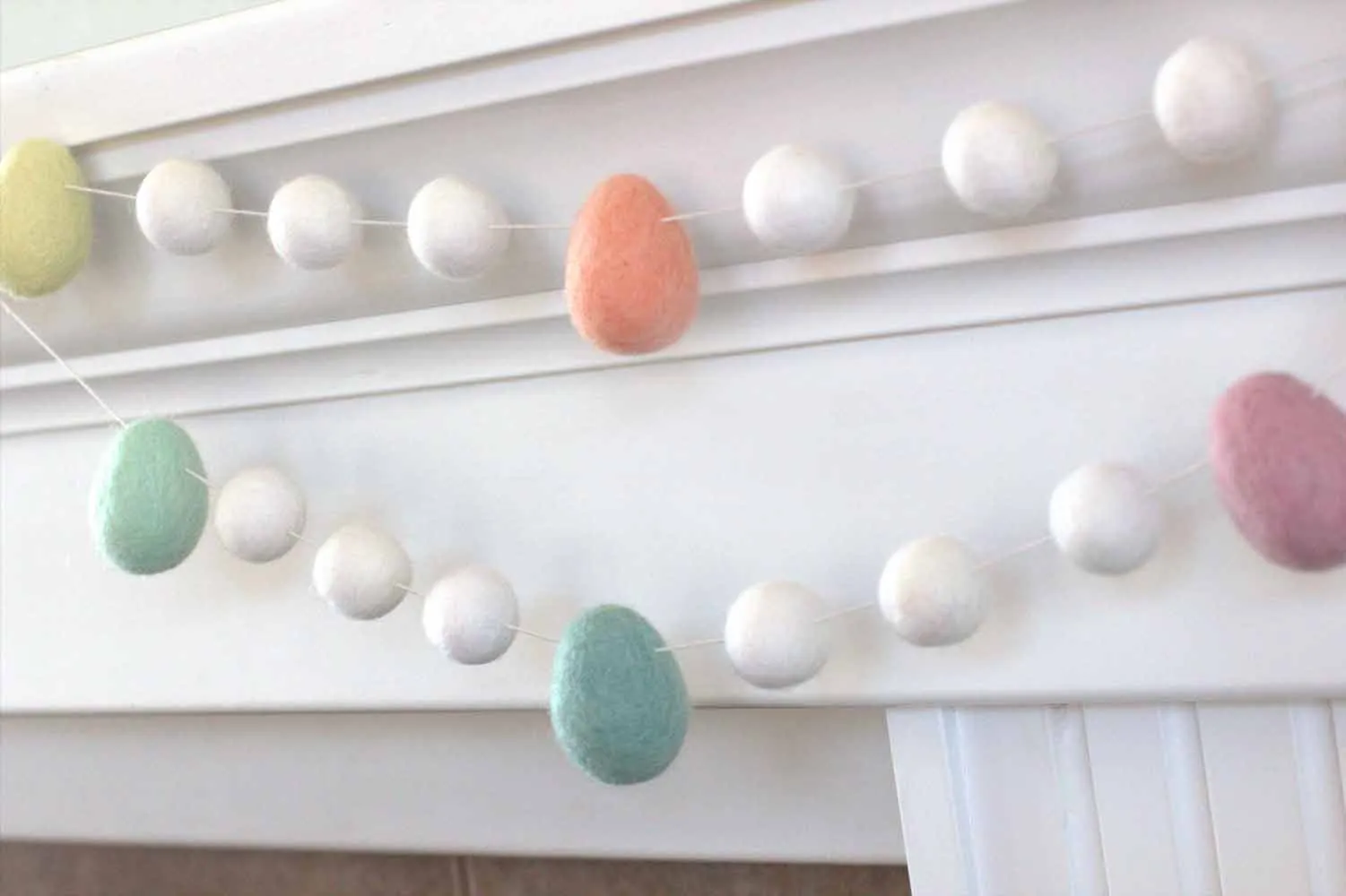 Easter Egg Garland- White Felt Balls & Pastel Eggs