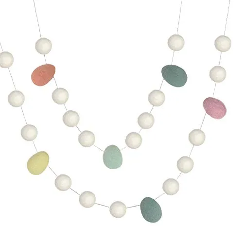 Easter Egg Garland- White Felt Balls & Pastel Eggs