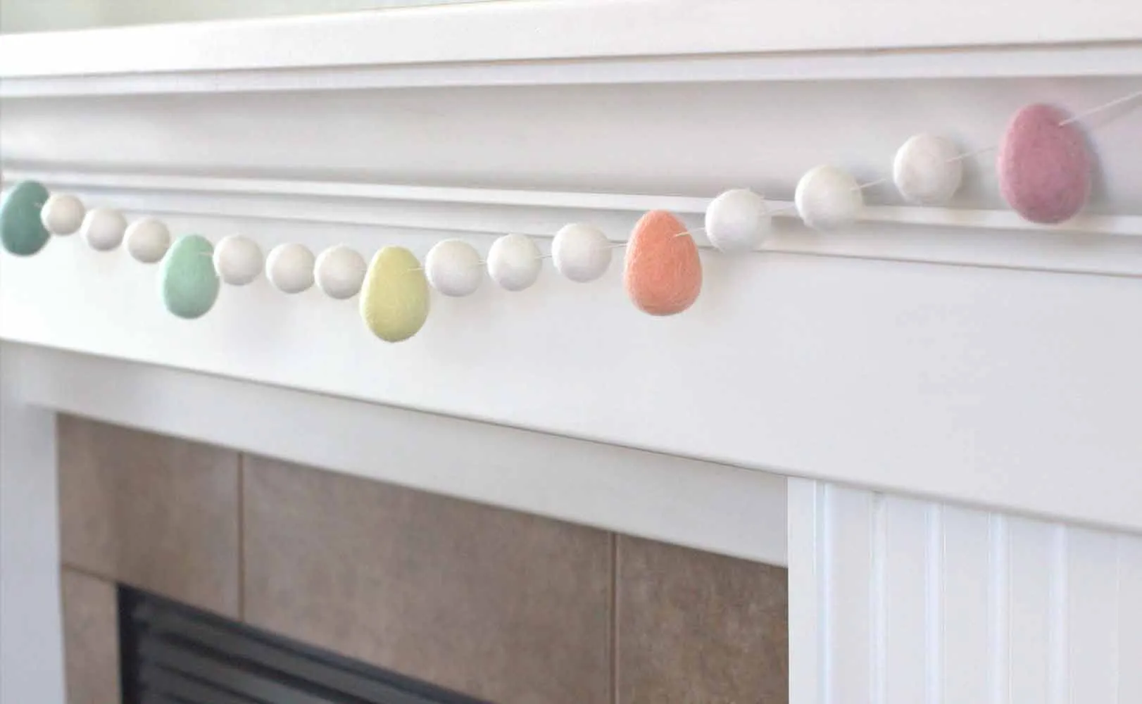 Easter Egg Garland- White Felt Balls & Pastel Eggs