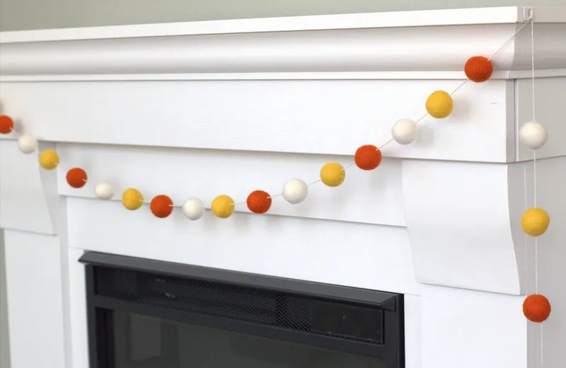 Fall Felt Ball Garland- Orange, Golden Yellow, White