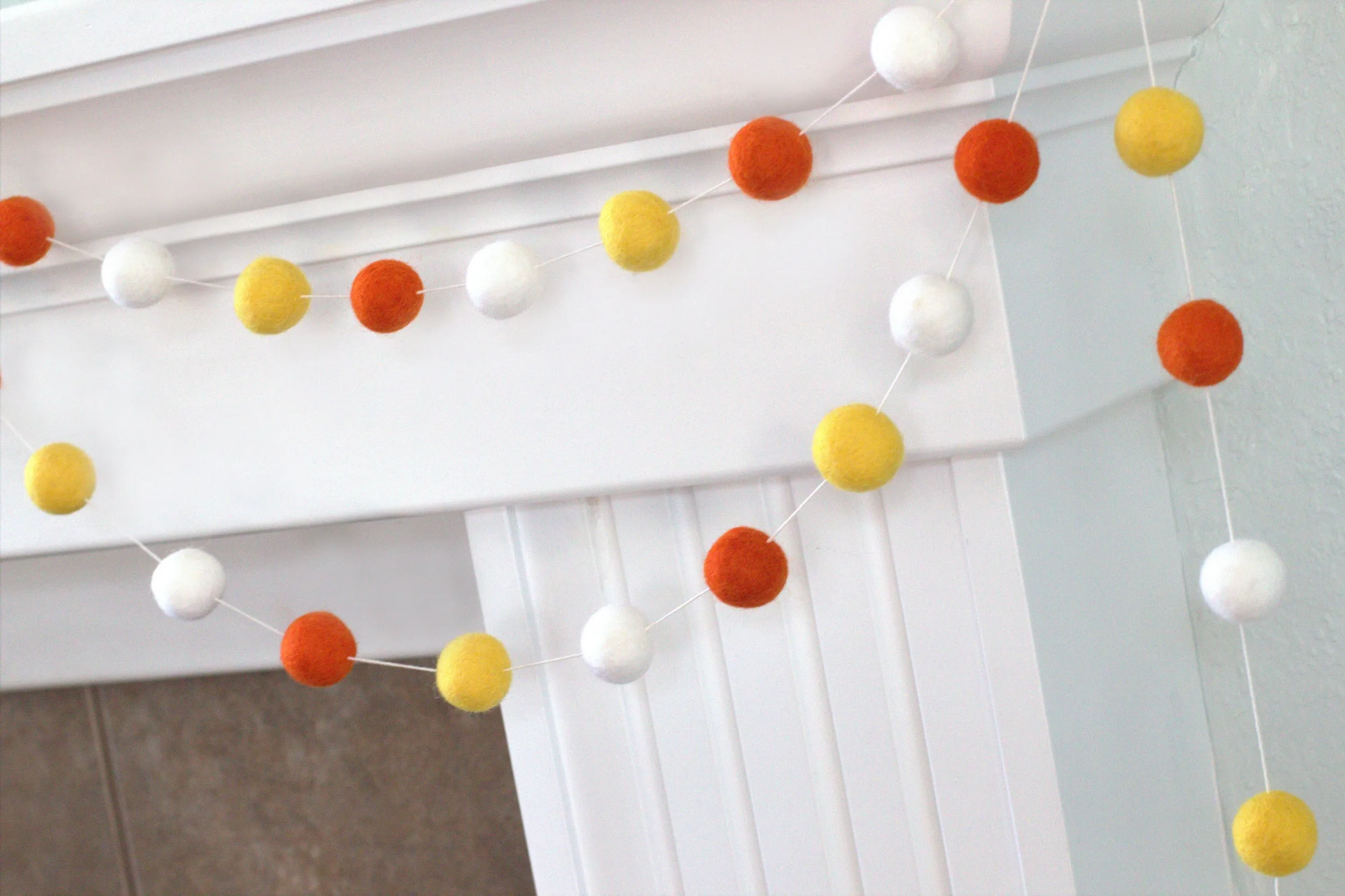 Fall Felt Ball Garland- Orange, Golden Yellow, White