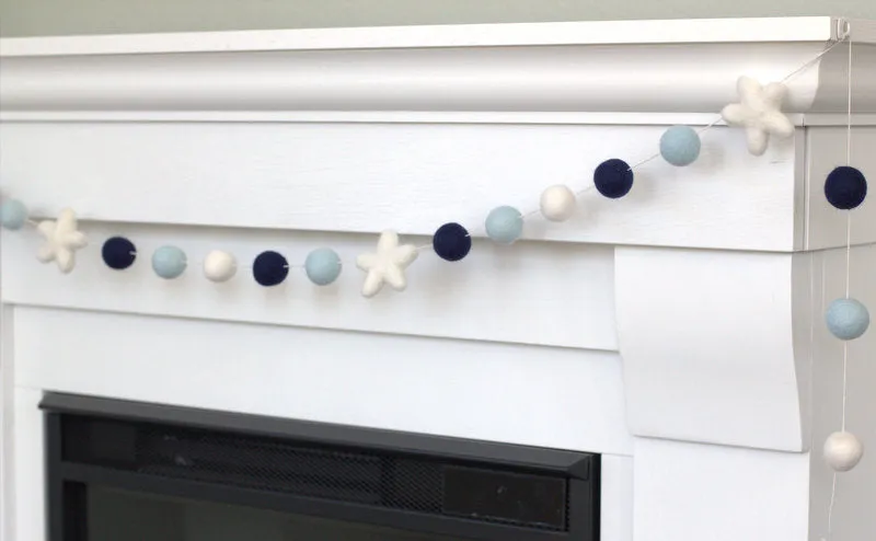 Felt Ball & Star Garland- Navy, Ice Blue, White