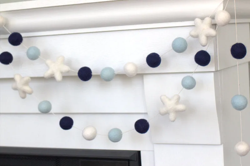 Felt Ball & Star Garland- Navy, Ice Blue, White