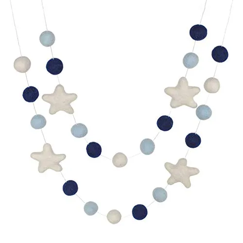 Felt Ball & Star Garland- Navy, Ice Blue, White