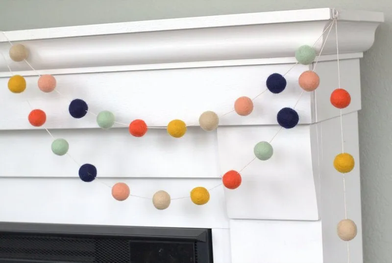 Felt Ball Garland- Coral, Peach, Seafoam, Navy, Gold