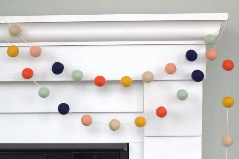 Felt Ball Garland- Coral, Peach, Seafoam, Navy, Gold