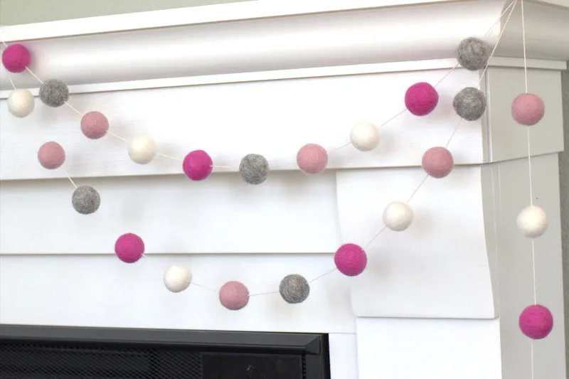 Felt Ball Garland- Pink, Rose, Gray