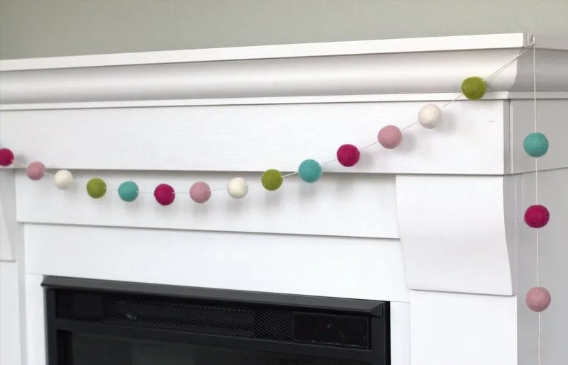 Felt Ball Garland- Pink, Turquoise, Green, White