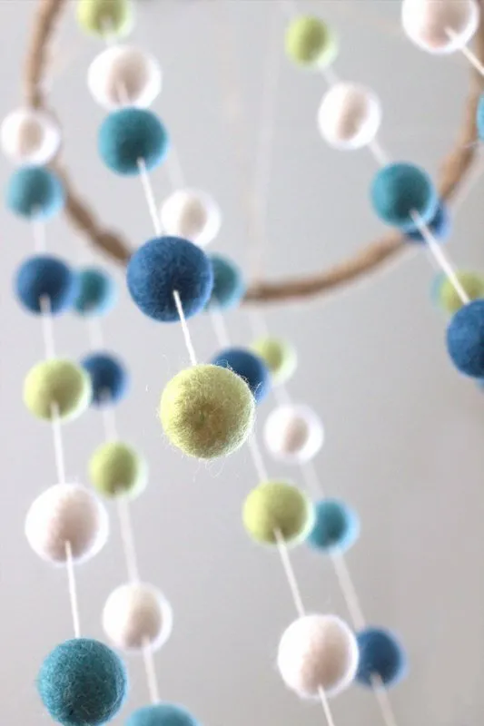 Felt Ball Nursery Mobile- Blue, Green- LARGE