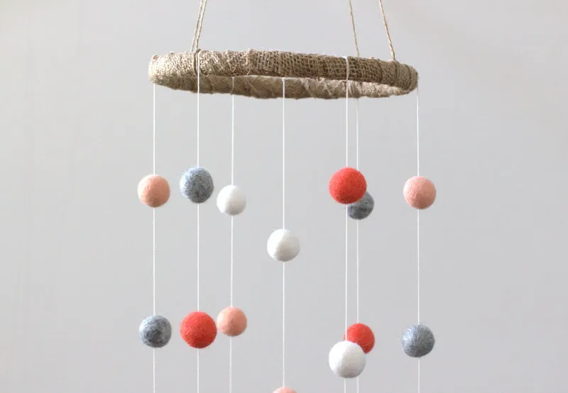 Felt Ball Nursery Mobile- Coral, Peach- Small