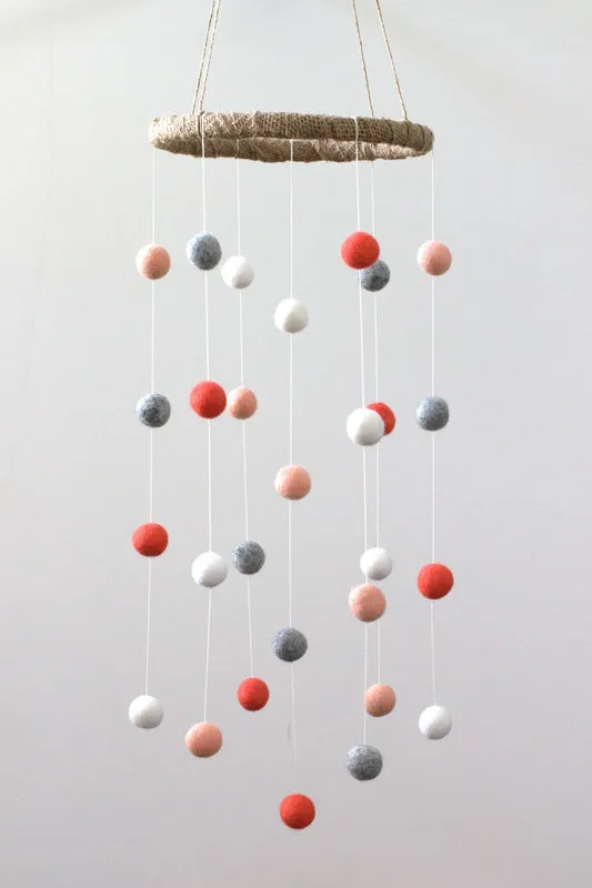 Felt Ball Nursery Mobile- Coral, Peach- Small