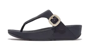 FitFlop Womens Lulu Crystal Buckle Leather Toe-Post Sandals Black