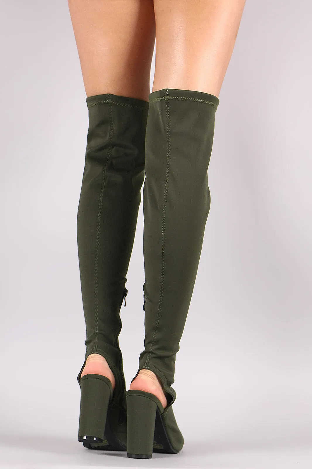 Fitted Elastane Chunky Heeled Over-The-Knee Boots