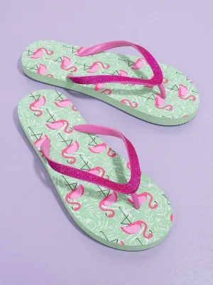 Flamingo Print Flip Flops