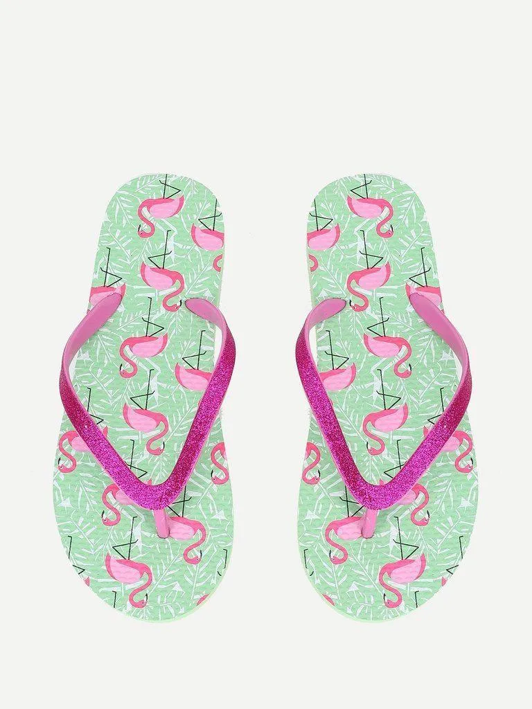 Flamingo Print Flip Flops