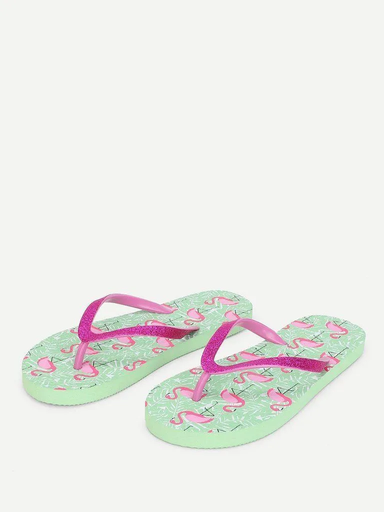 Flamingo Print Flip Flops