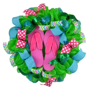 Flip Flop Summer Mesh Door Wreath | Pink Turquoise Lime Green