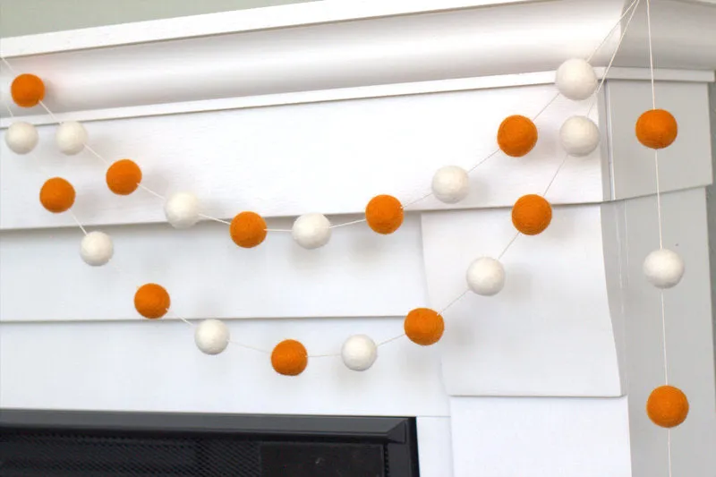 Halloween Felt Ball Garland- Orange & White