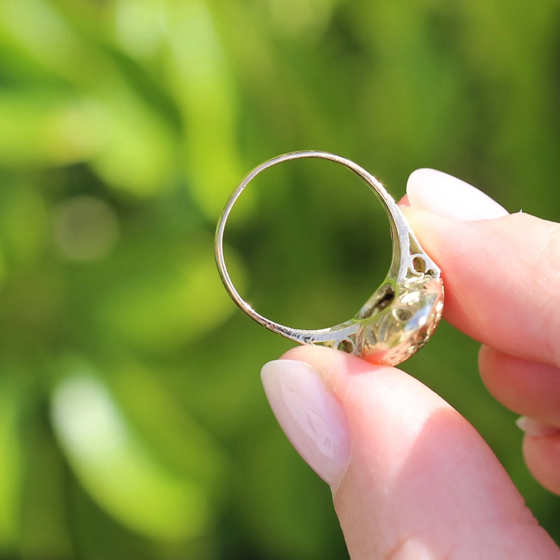 Hand Carved Navette Ring, 14ct Yellow Gold, size Q or 8.25g