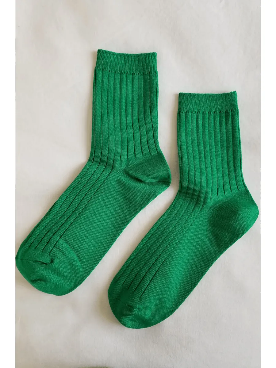 Kelly Green Classic Knit Ribbed Cotton Blend Socks