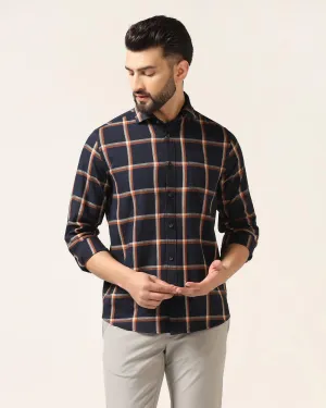 Linen Casual Navy Check Shirt - Albert