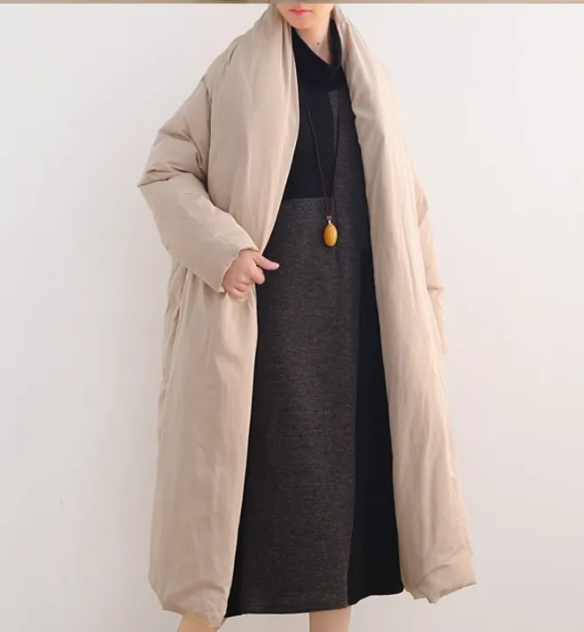 Long Belted Down Coat for Women,Winter 90% White Duck Down Puffer Coat 0025