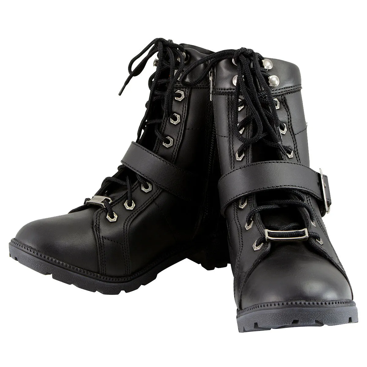 MBL9325 Women's Black Lace-Up Leather Boots with Side Zipper