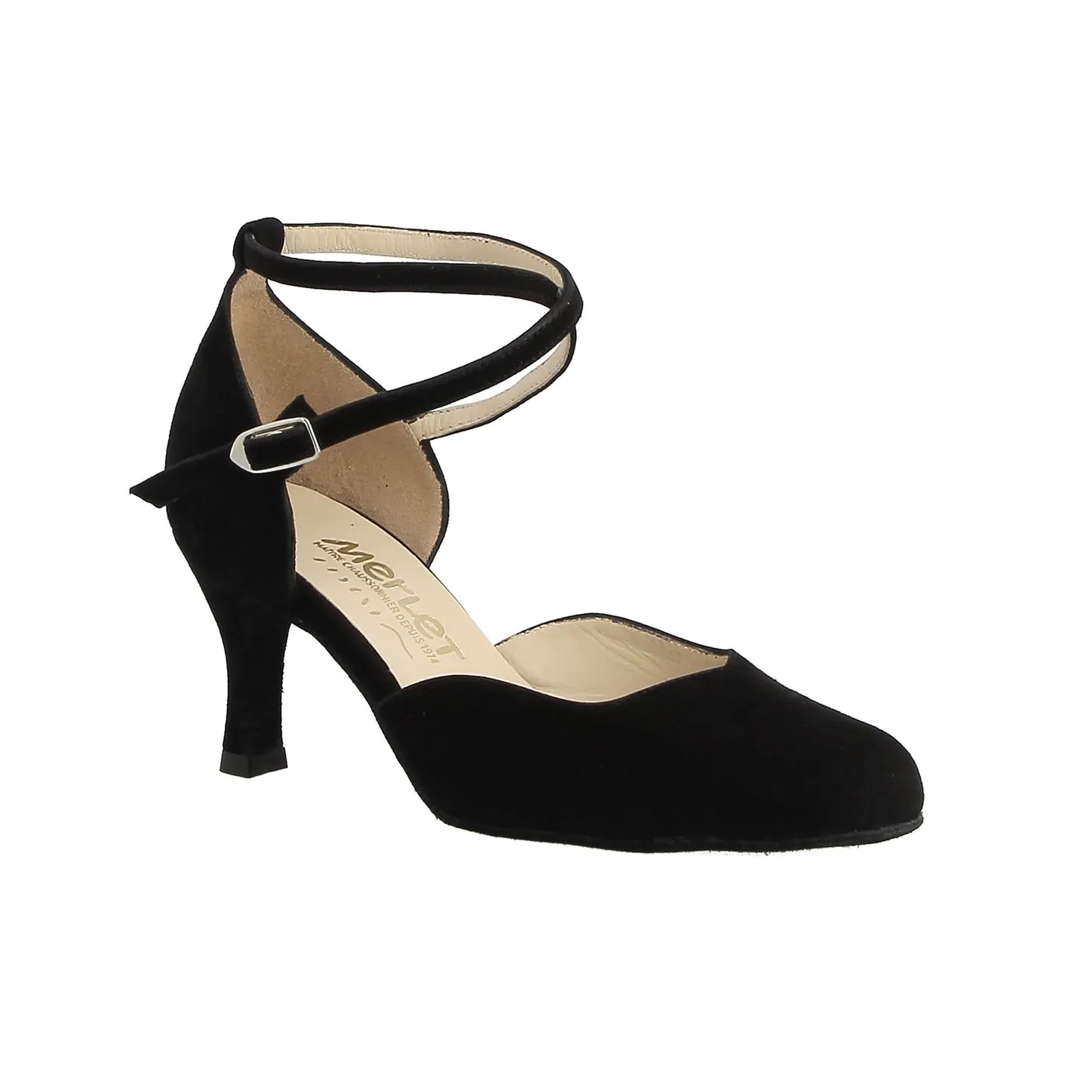 Merlet, Niagara, Black Suede, 2.5” Flare Heel