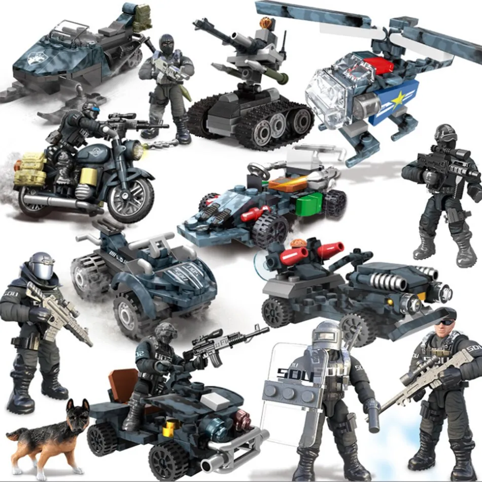 Military Special Force Soldiers Modern Action Figures with Weapon Equipment Army WW2 MOC Building Blocks Toys for Children Boys