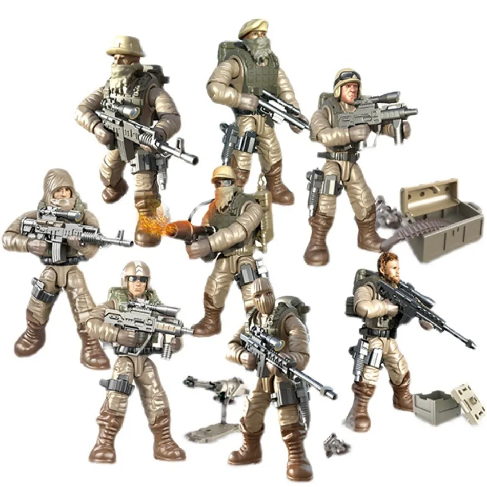 Military Special Force Soldiers Modern Action Figures with Weapon Equipment Army WW2 MOC Building Blocks Toys for Children Boys