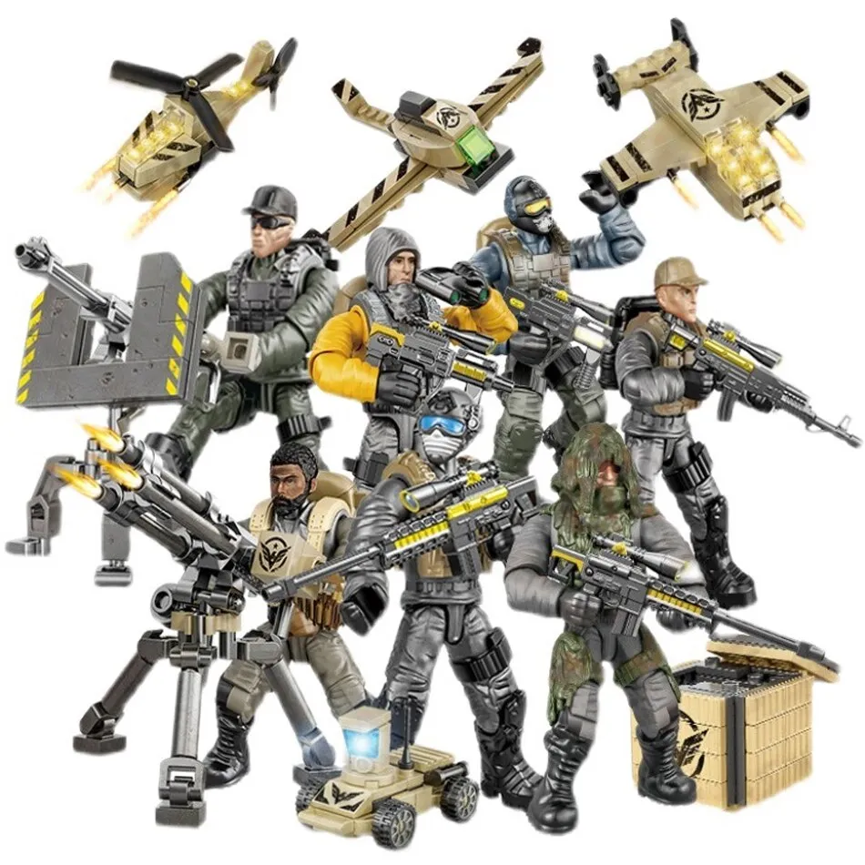 Military Special Force Soldiers Modern Action Figures with Weapon Equipment Army WW2 MOC Building Blocks Toys for Children Boys