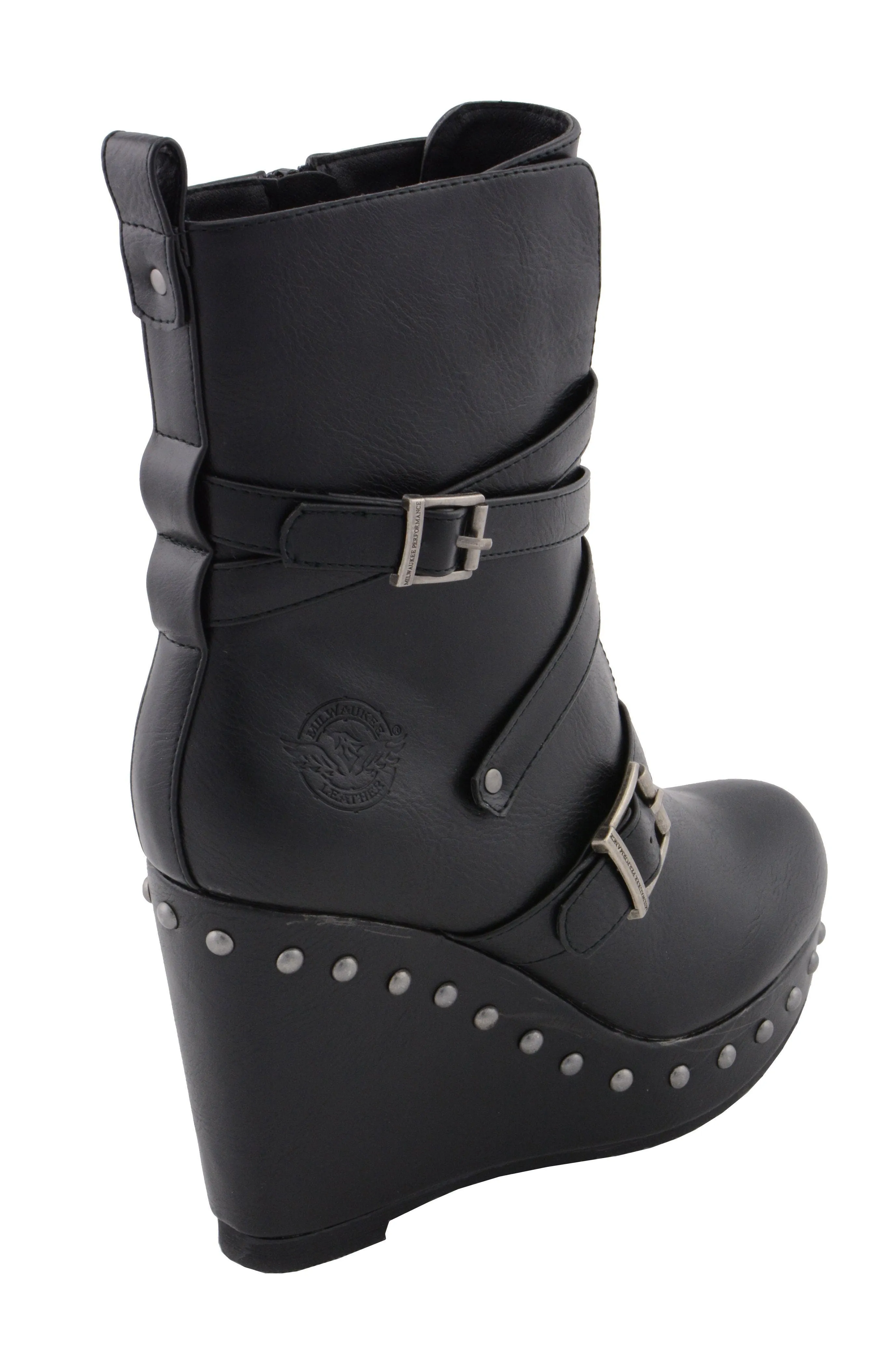 Milwaukee Leather Women's Black Triple Strap Fashion Boots with Platform Wedge MBL9437