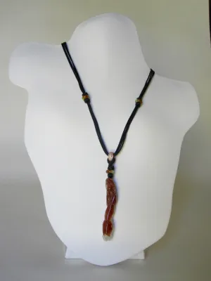 Natural Brown Dragon Hook Jade  Pendant and Black Silk Chain & Knots Necklace