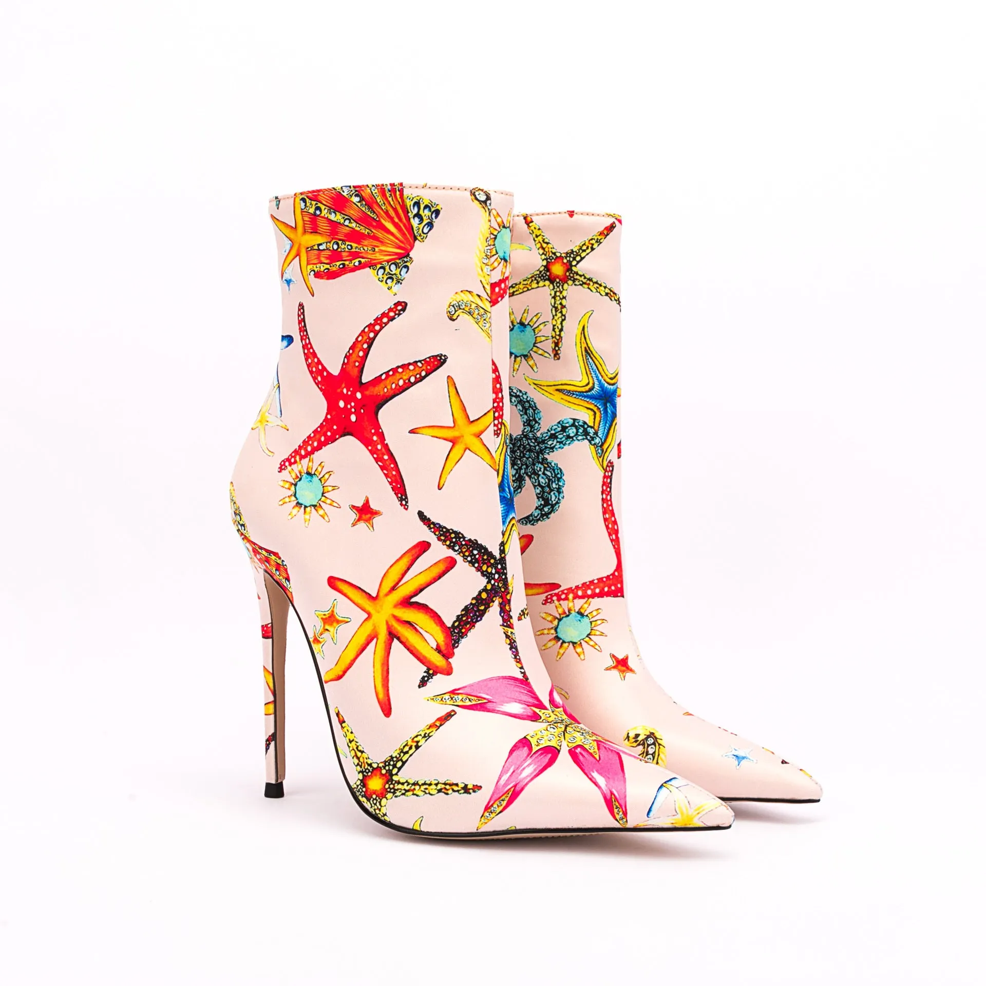 Ocean Dream Printed Pointed Toe Ankle Boots